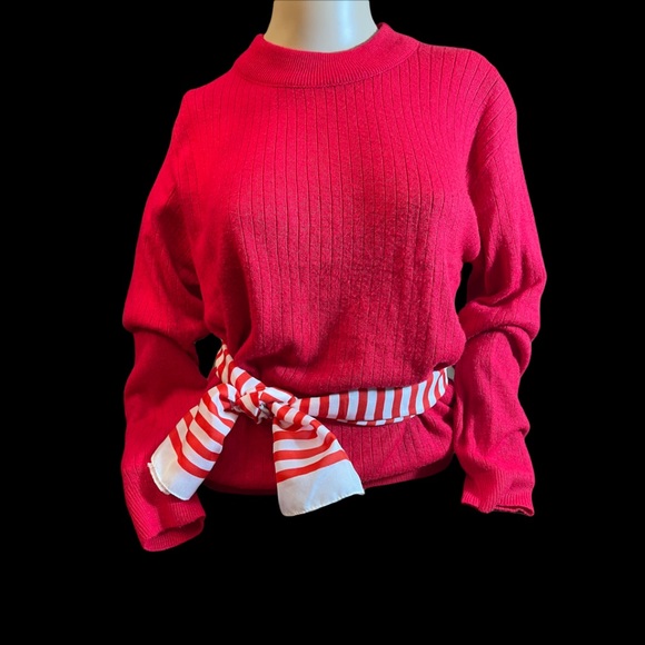 Red Sweater w/ Striped Scarf🧣 - Picture 4 of 7